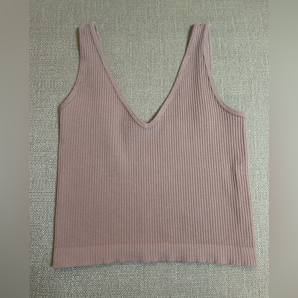 Intimately by Free People Ribbed V-Neck Tank‎ Top - Pink/Beige